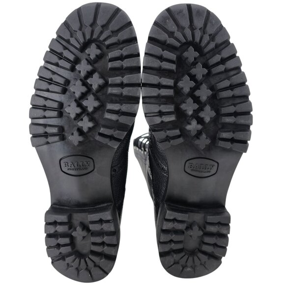 Bally of Switzerland Black Grain Leather Combat Boots Men 8 Wingtip Birbur Shoes - Picture 2 of 13